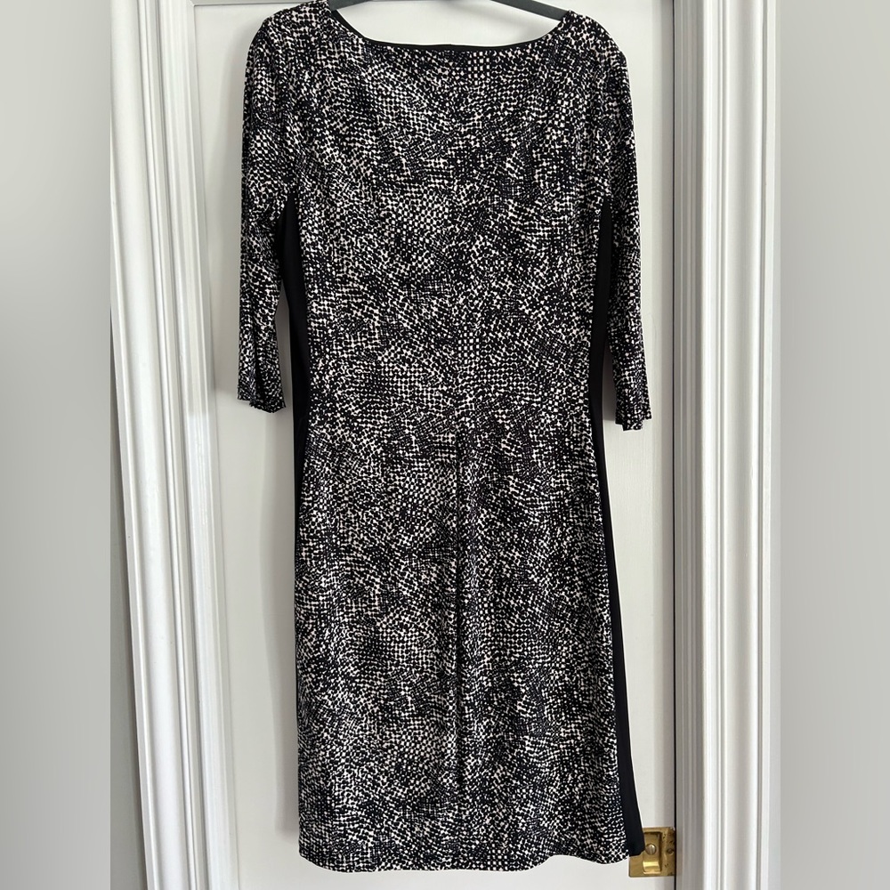 Ralph Lauren black/cream patterned long-sleeved dress. Size 14. - Picture 4 of 5
